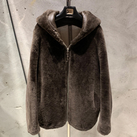 Abrigo de Invierno con Capucha para Mujer, Abrigo de Piel Natural, Color Chocolate Marrón Oscuro