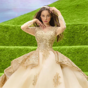 Sweet <strong>16</strong> Gold Ball Gown para Glitter <strong>Birthday</strong> Prom Vestidos De Age15 Formal Princess Party Ball Gowns Quinceanera <strong>Dresses</strong> MQ645 - Product Image 2