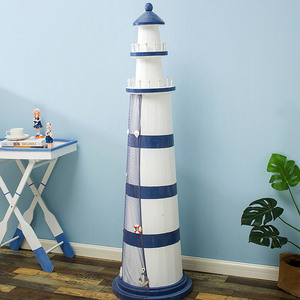 Mediterranean Style Lighthouse CD Rack 1.4m Solid <b>Pine</b> Storage Display <b>Cabinet</b> Living Room Decor - Product Image 1