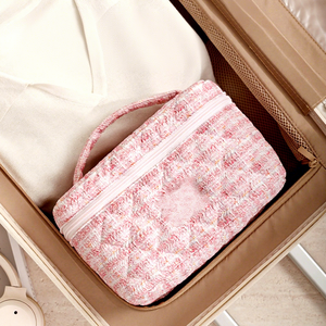 Cotton <b>Cosmetic</b> <b>Bag</b> <b>Large</b> Capacity Travel Makeup Organizer with Zipper Closure Eco-Friendly Soft Handle for Toiletries Lipsticks - Product Image 3