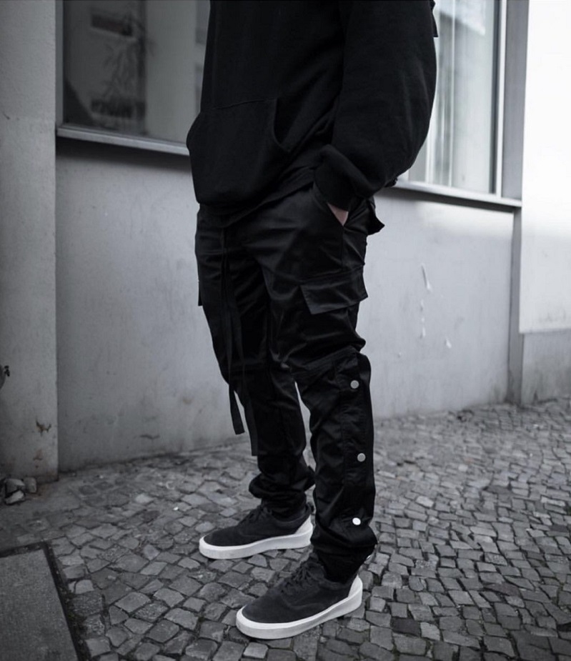 【BAON】Sid Button Nylon Cargo Pants Casual Style Nylon Pants - Snap Button Side Zipper Detail