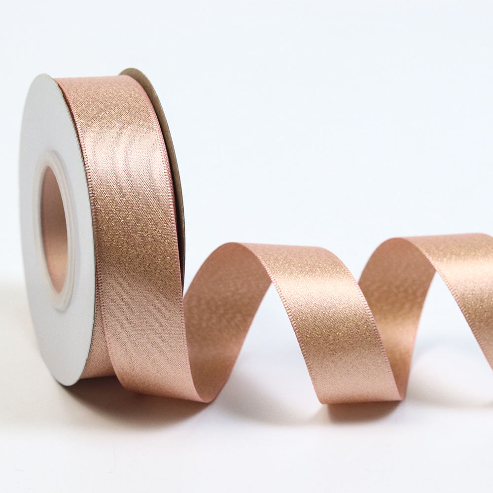 Wholesale Custom Logo Metallic Glitter Satin Ribbon Rose Gold Luster Style Gift Ribbon for Birthday Christmas Decoration