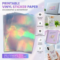 Vinyle imprimable holographique format A4, autocollant en vinyle arc-en-ciel imperméable pour imprimante laser et jet d'encre