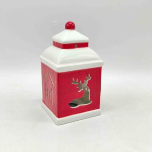 Lanterne de Noël en céramique pour bougie chauffe-plat, motif maison rouge et <span class=keywords><strong>blanc</strong></span> avec toit enneigé, cheminée, flocon de neige, arbre et <span class=keywords><strong>ours</strong></span>, décoration de maison pour les fêtes - Product Image 2