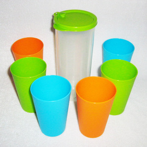 Colorful Plastic Cup <b>Set</b> With Lid Seven Piece Solid Color Blue Green Orange For <b>Gifts</b> Advertising Casual Use - Product Image 2