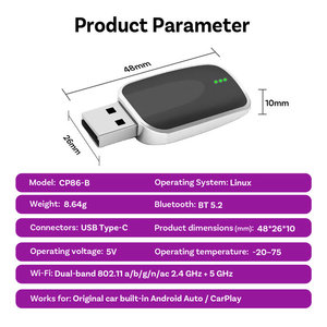 Adaptateur CarPlay Android Auto Portable Filaire et Sans Fil Prix Usine Double Canal Puce Allwinner A851S 2-en-1 Dongle USB Universel - Product Image 5
