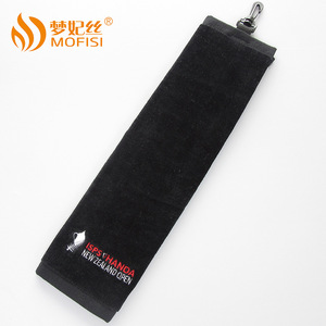 Serviette de golf Ips Handa New Zealand Open 40x60cm noire avec mousqueton et logo personnalisé - Product Image 2