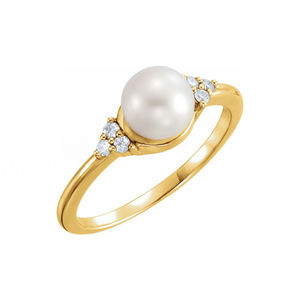 Anillo de Perlas con Diamantes, Anillo de Perlas de Moda con Diamantes, Anillo de Perlas y Circonita Cúbica - Product Image 2