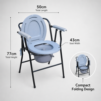Chaise de toilette portable bleue avec siège annulaire en plastique, couvercle rabattable, cadre noir, seau pliable, 4 pièces