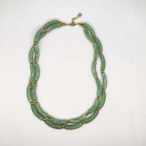 Fashion Beaded Necklace Green Tube Beads Gold Plated 316L Stainless Steel Sustainable Resistant Jewelry - Product Image 1