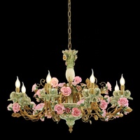 Lustre fleur en laiton et céramique à 8 lumières pour décoration de mariage