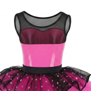 Robe <span class=keywords><strong>tutu</strong></span> scintillante métallique AL-P031 pour filles, tenue de danse moderne jazz, justaucorps brillant pour enfants avec <span class=keywords><strong>jupe</strong></span> en maille à pois - Product Image 2