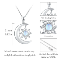 Bijoux délicats Femme Collier pendentif lune et soleil rond en argent sterling 925 avec pierre de lune