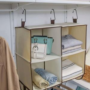 Organisateur de rangement suspendu à 4 étagères avec tringle à vêtements intégrée, en tissu non tissé renforcé pour armoire - Product Image 2
