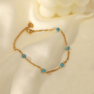Bohemian Beaded <b>Bracelet</b> For Women 316 Blue Turquoise Zinc Alloy Chain Simple Fashion European Style Autumn Sea Wave - Product Image 3
