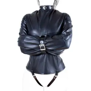 Do 고객 크기 바디 본디지 하네스 조정 가능한 BDSM 페티쉬 가죽 스트레이트자켓 여성용 김프 백 성인 게임 스트레이트 재킷