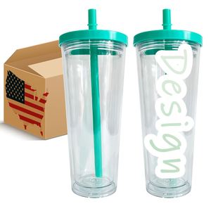 24Oz Smoothie Plastic Acrylic Iced Coffee Pre Drilled Snow Globe Boba <b>Cup</b> With Lid and Straws - Product Image 1