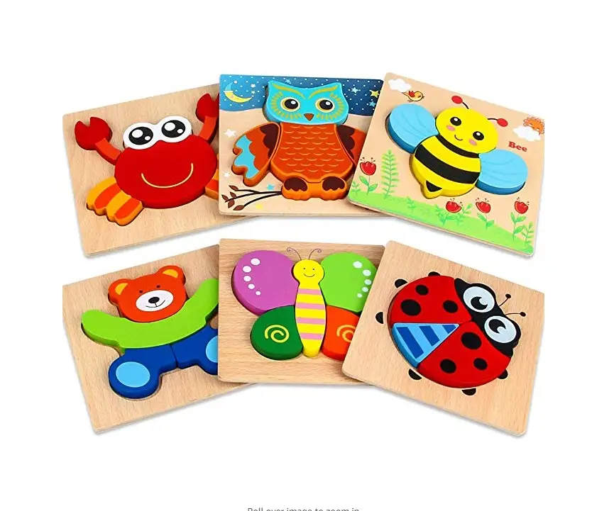 Children montessori wooden 3d puzzle for kids animals cognitive matching board cartoon early learning toddler handgrab blocks
