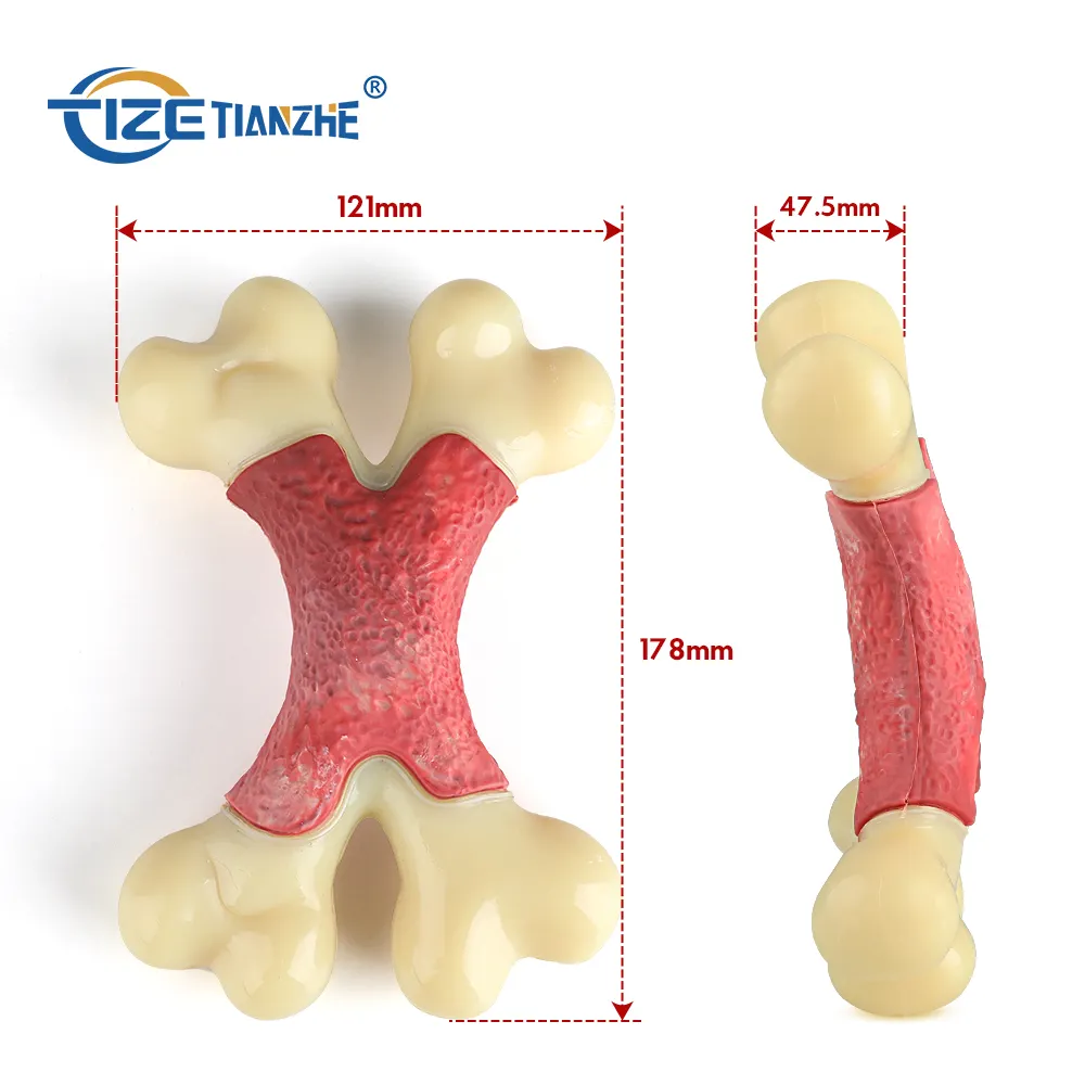 Mainan Kunyah Gigi Anjing Kuat Tulang Ganda, Mainan Nilon Anjing Tahan Lama Menyenangkan untuk Mengunyah dan Mengambil Tulang Anjing
