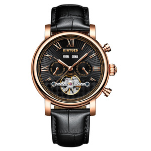 Montre Chronographe Tourbillon Automatique avec Chiffre Romain en Fond Embossé avec Cadran Année Mois <span class=keywords><strong>Semaine</strong></span> et Jour <span class=keywords><strong>Calendrier</strong></span> Permanent - Product Image 3
