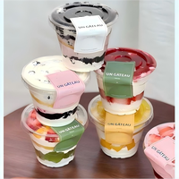 Gobelets jetables transparents de nouvelle conception pour pâtisserie, biscuits, desserts, gâteaux, tiramisu, en plastique PET de qualité alimentaire, impression de logo personnalisée
