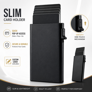 <span class=keywords><strong>Porte</strong></span>-cartes escamotable en <span class=keywords><strong>aluminium</strong></span>, fin et minimaliste, en métal, pour hommes, avec logo personnalisé, vente en gros – Meilleure vente - Product Image 1