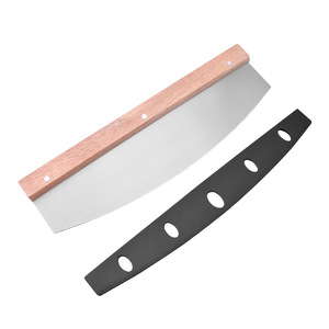 Stainless Steel Pizza Cutter 14 Inch Half Moon Shape With Wooden Handle And Protective Sheath For Cake Dough Cutting - Product Image 1
