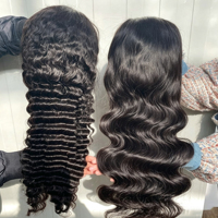 Peluca frontal de encaje HD con ondas profundas, cabello brasileño, sin pegamento, pelucas de cabello humano virgen HD completo para mujeres negras, peluca de encaje suizo