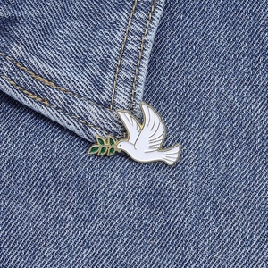 Custom Zinc Alloy <b>Pin</b> Animal Bird Peace Dove Olive Branch Brooch Metal <b>Badge</b> Clothing Lapel <b>Pin</b> Gift Wholesale - Product Image 1