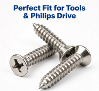 Vis autotaraudeuses à tête plate Deep Phillips Drive SS201 en acier inoxydable M3.5/M4.2 pour meubles