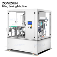 Machine de remplissage et de scellage automatique rotative monobloc à double tête de pompe à piston ZONESUN ZS-AFS02R pour sauces, yaourts et pâtes en gobelets
