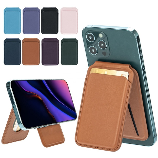 Magnetic Mag-safe Wallet, Vegan Leather Double Flap Stand Card Holder Case for iPhone Wallet with 4 Card Slots