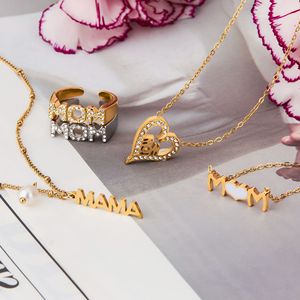 ชุดเครื่องประดับวันแม่ยี่ห้อ Yueli สร้อยคอพร้อมจี้ตัวอักษรและแหวนรูปหัวใจ ทำจากสแตนเลส เป็นของขวัญสำหรับคุณแม่ - Product Image 4