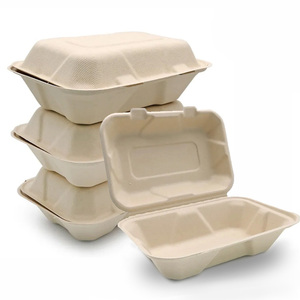 Contenitore per pranzo in carta biodegradabile ecologico a buon mercato con coperchio di canna da zucchero bagassa cibo <span class=keywords><strong>7x5</strong></span> scatola di conservazione degli alimenti - Product Image 2