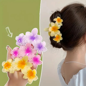 Fermaglio per capelli in plastica hawaiana da donna con fermaglio per mezza presa da spiaggia estiva a forma di squalo con tre disegni floreali che usano quotidianamente regali - Product Image 1