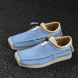 Mocassins pour hommes en daim violet à bout carré avec lacets à boucle, semelle épaisse en crêpe, confortables, style streetwear, chaussures plates tendance - Product Image 3