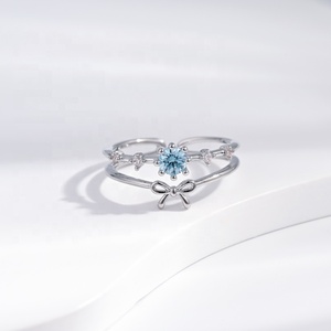 Bague ajustable en argent sterling 925 plaqué or, colorée, avec zircon et motif fleur ou nœud, prix usine, vente en gros, tendance - Product Image 3