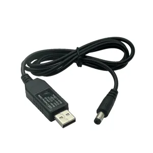 Cabo adaptador conversor USB para DC 5.5x2.5mm, 90 graus, linha de reforço de energia USB 5V para DC 9V 12V, cabo adaptador 5x2.5mm, plug 1M