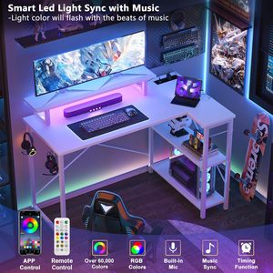 Có thể đảo ngược hình chữ L bằng gỗ chơi game bàn với ánh sáng <span class=keywords><strong>LED</strong></span> máy tính bàn lưu trữ Kệ màn hình đứng cho văn phòng nhà - Product Image 3