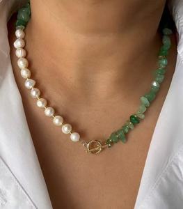 Collar de Perlas de Agua Dulce, Joyería de Piedra Natural, Cadena de Clavícula de Acero Inoxidable Chapada en Oro con Cuentas de Concha - Product Image 1