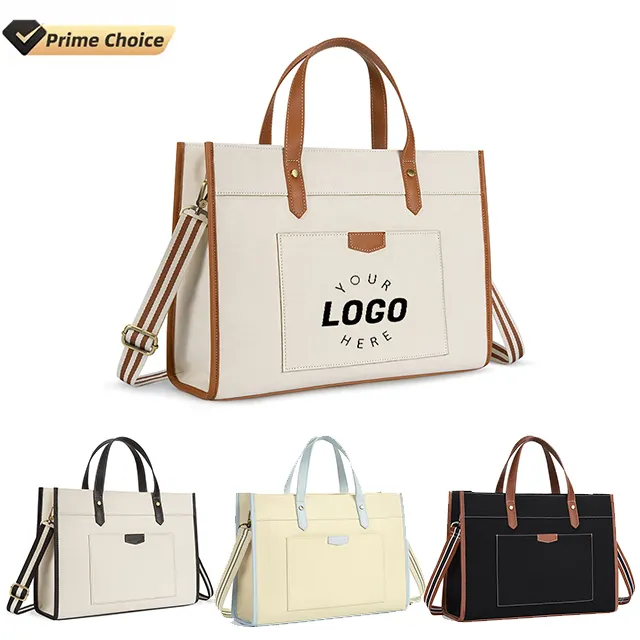BSCI Custom Casual Briefcase Handbag 15.6 inch Work Shoulder Laptop Bags Canvas Women Shoulder Luxury Laptop Tote Bag