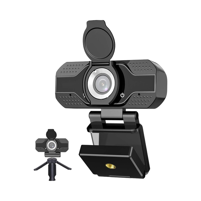 HD Webcam Microphone Noise Cancellation Privacy Cover Wide-Angle Lens Auto Light Correction Plug Play USB