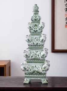 Traditionnel chinois <span class=keywords><strong>Art</strong></span> déco <span class=keywords><strong>porcelaine</strong></span> pagode tulipe Vase vert blanc décor à la maison Vase de table - Product Image 6
