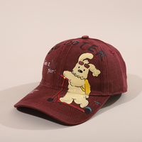 Casquette de baseball vintage en coton lavé et respirant, imprimé chien de dessin animé et scooter, style ethnique urbain, réglable, pour femme