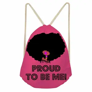 사용자 정의 승화 인쇄 블랙 여자 매직 아프리카 핑크 친환경 폴리 에스테르 파우치 졸라 쇼핑 토트 배낭 가방