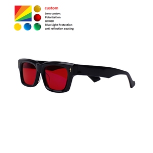 Custom Vintage Eyeglass Anti Blue Light <strong>Glasses</strong> Red Lenses Eliminate Eye Strain Night Use Blue Light Handmade Sunglasses - Product Image 1