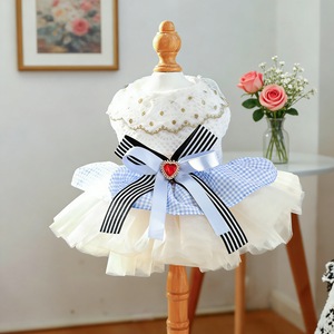 Ropa para Perros y Gatos, Falda de Tul con Estampado de Cuadros, Vestido Blanco para las Cuatro Estaciones, Traje de Poliéster - Product Image 1