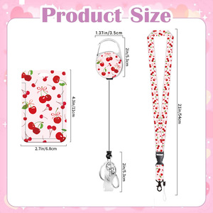 Spring floral pink cherry easy-pull buckle retractable reinforced pull strap back clip rotating <b>key</b> roll ID card buckle - Product Image 2