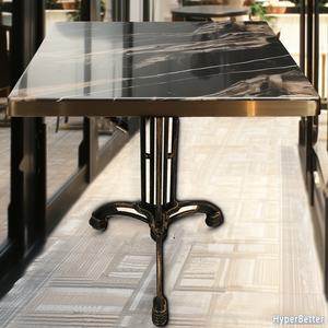 Vente en gros, table de café carrée en marbre noir magique, cadre doré, base en fer forgé noir, 60cm - Product Image 1