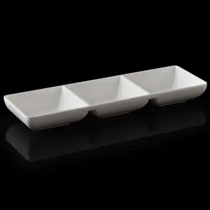 Trắng Tùy Chỉnh Thiết Kế Melamine Nhật Bản 3 Chia Sushi Món Ăn Nước Tương Món Ăn